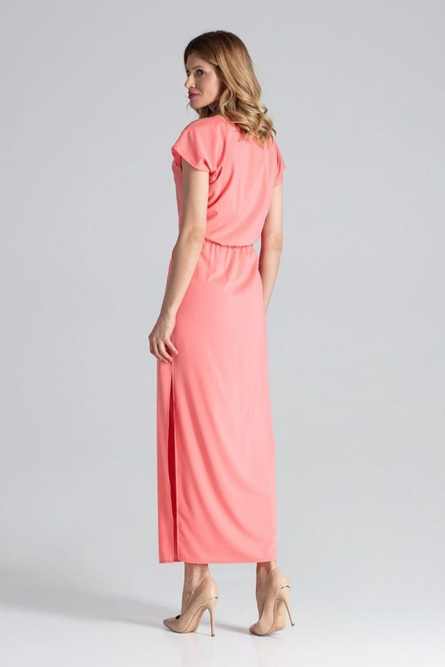 Love Lace Love Lace Women's Long Airy V Neck Dress With Side Slit in Pink - 2