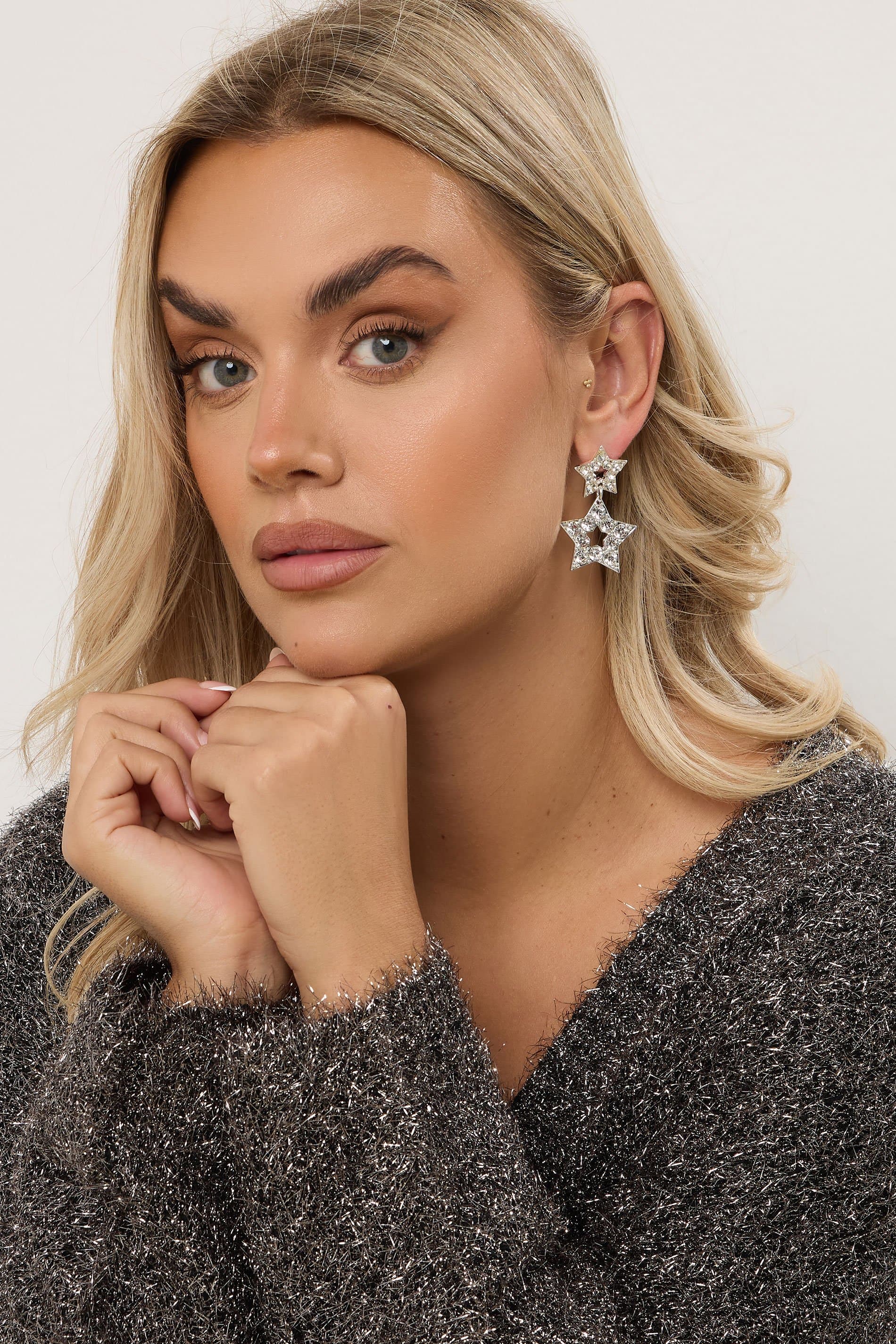 Yours Silver Tone Diamante Star Earrings
