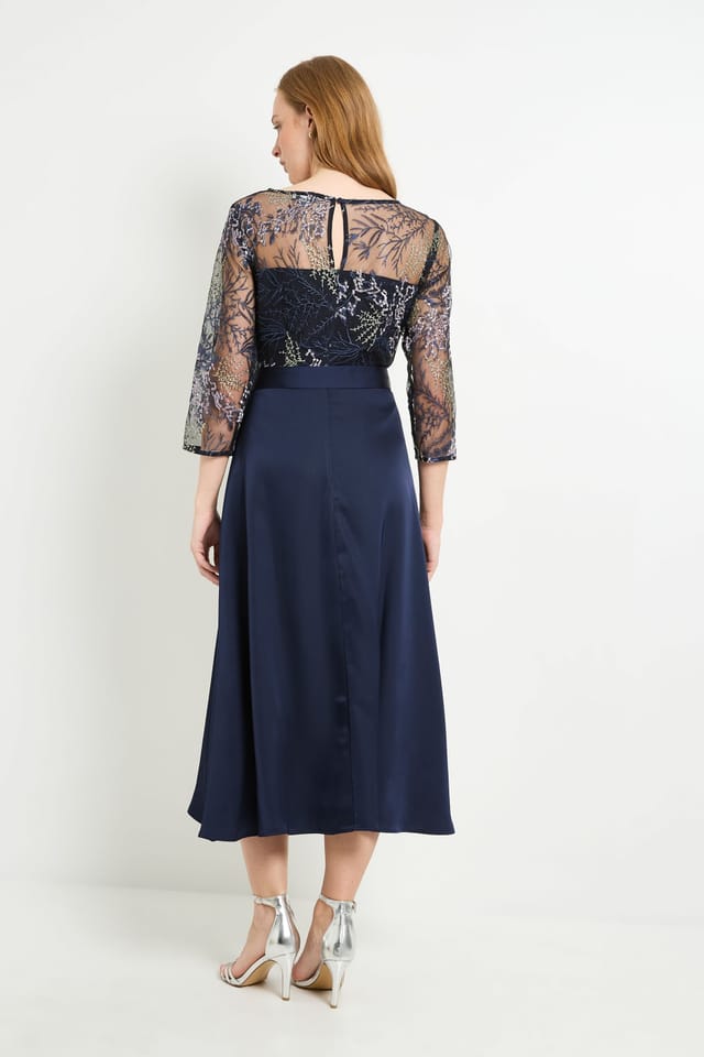 Wallis Wallis Women's Embroidered Mesh Midi Dress in Navy - 3