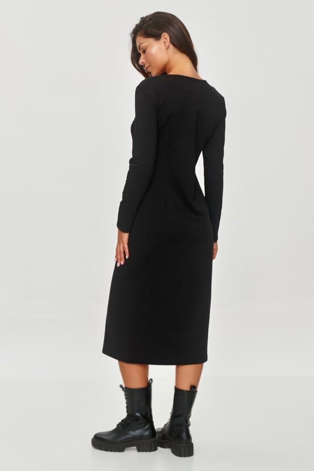 Love Lace Love Lace Women's V Neck Sweatshirt Dress Mid Calf in Black - 2