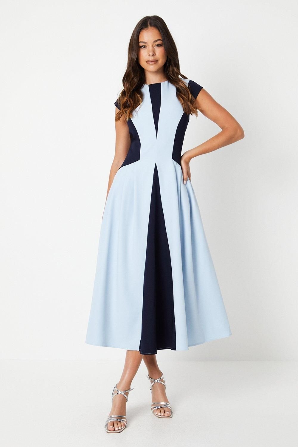 Coast Coast Women's Crepe Colour Block Midi Dress in Pale Blue - 2