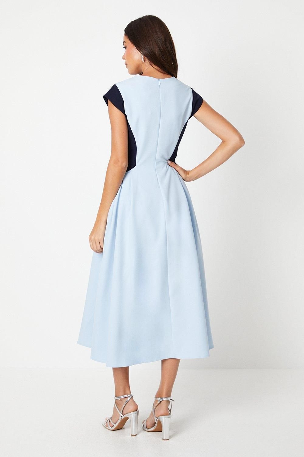 Coast Coast Women's Crepe Colour Block Midi Dress in Pale Blue - 3