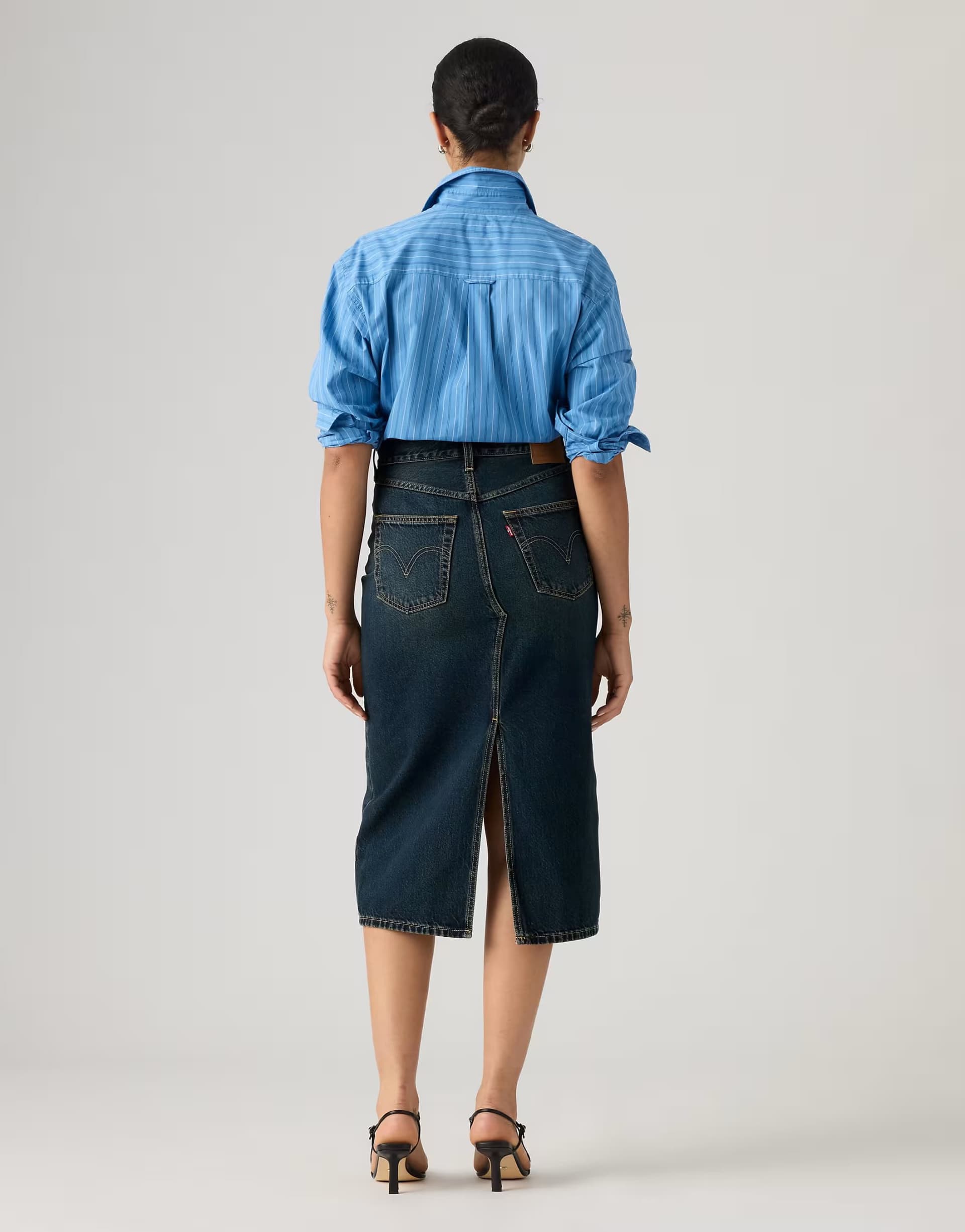 ASOS Levi's deconstructed denim midi skirt with slit in dark blue