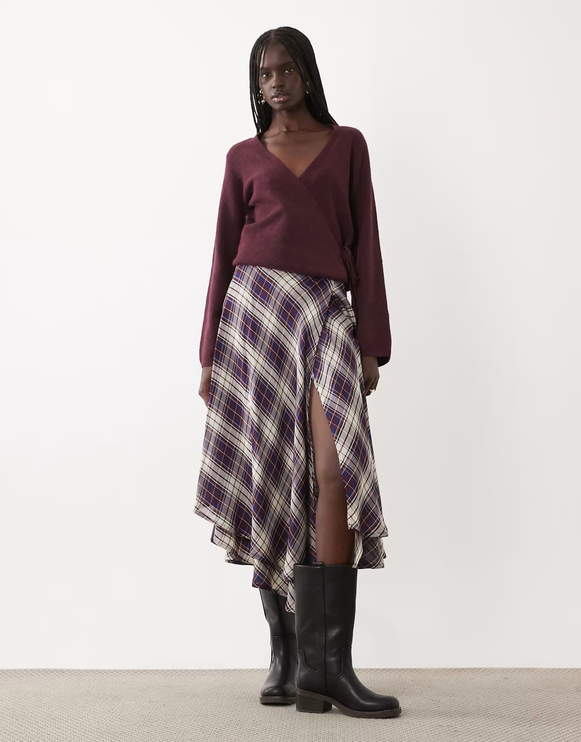 ASOS & Other Stories asymetric midi skirt in blue check