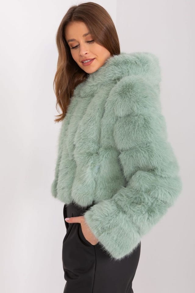 Love Lace Love Lace Women's Short Hooded Fur Trim Transitional Jacket in Green - 2