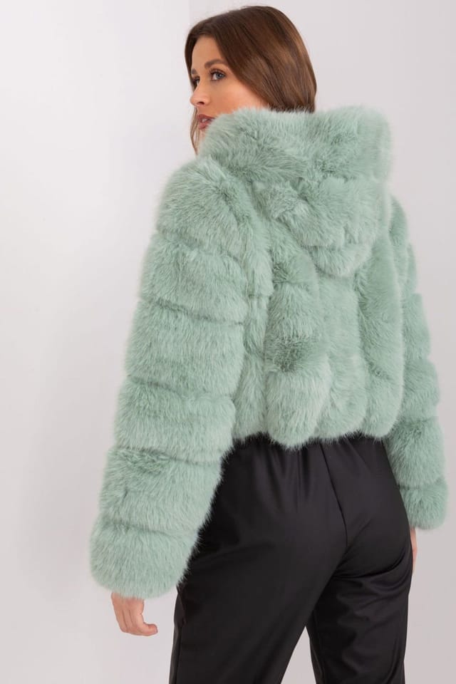 Love Lace Love Lace Women's Short Hooded Fur Trim Transitional Jacket in Green - 3