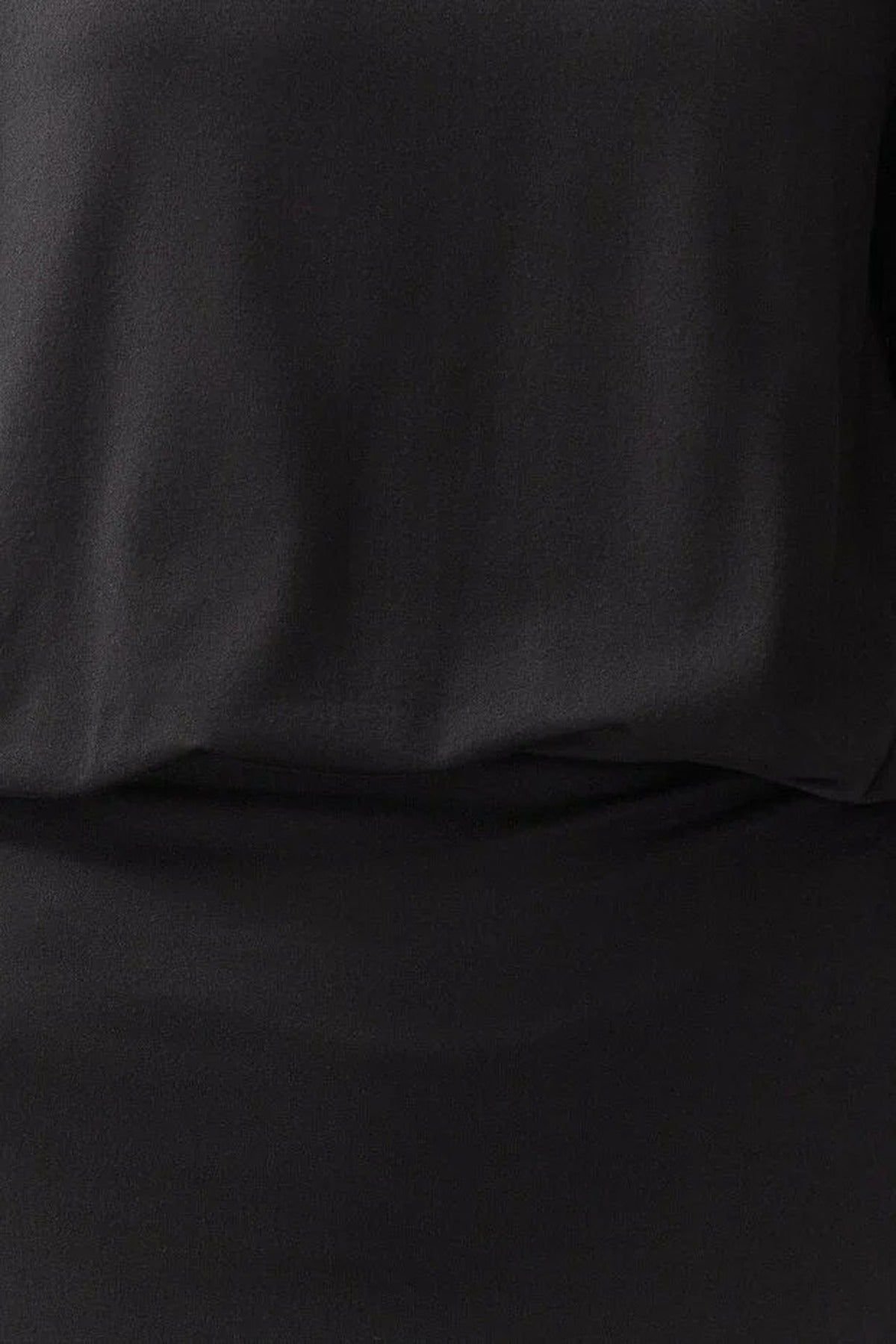 WOVCOR WOVCOR Women's Crew Neck Relaxed Fit Mini Dress with Draped Waist Detail in Black - 4