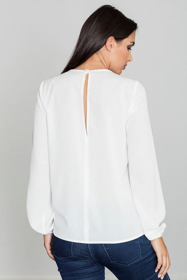 Love Lace Love Lace Women's Pattern Neckline Blouse With Back Slit Sleeves in White - 2