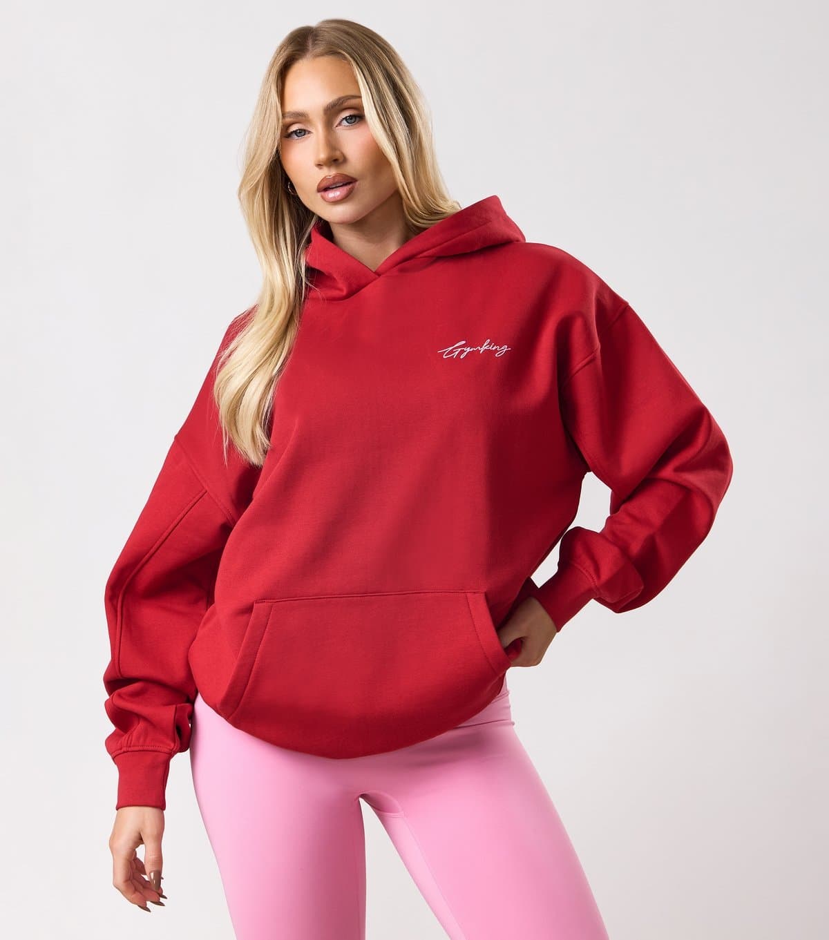 Gym King Women's Red Script Hoodie Gym King New Look