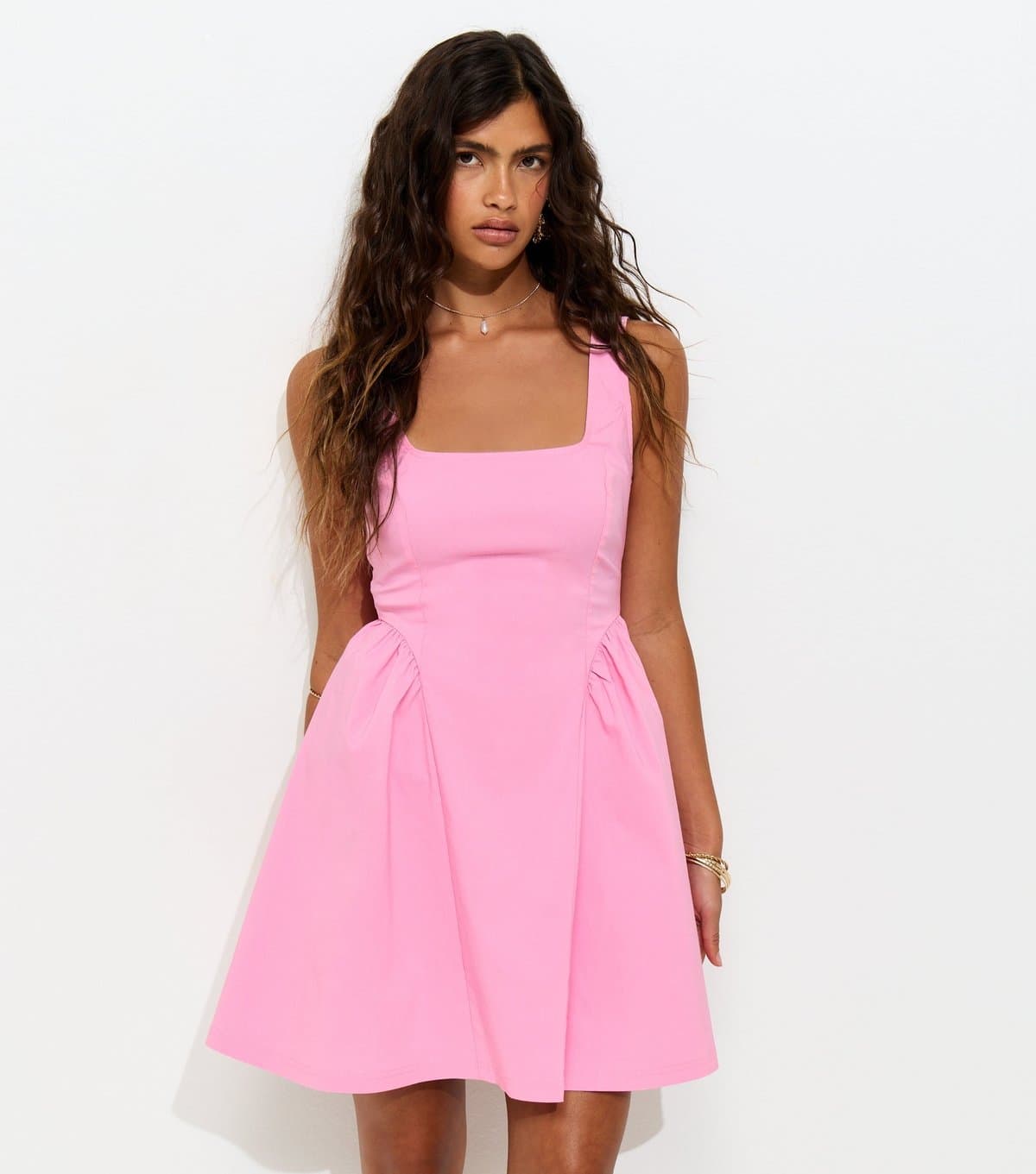 New Look Women's Pale Pink Panelled Square Neck Mini Dress New Look