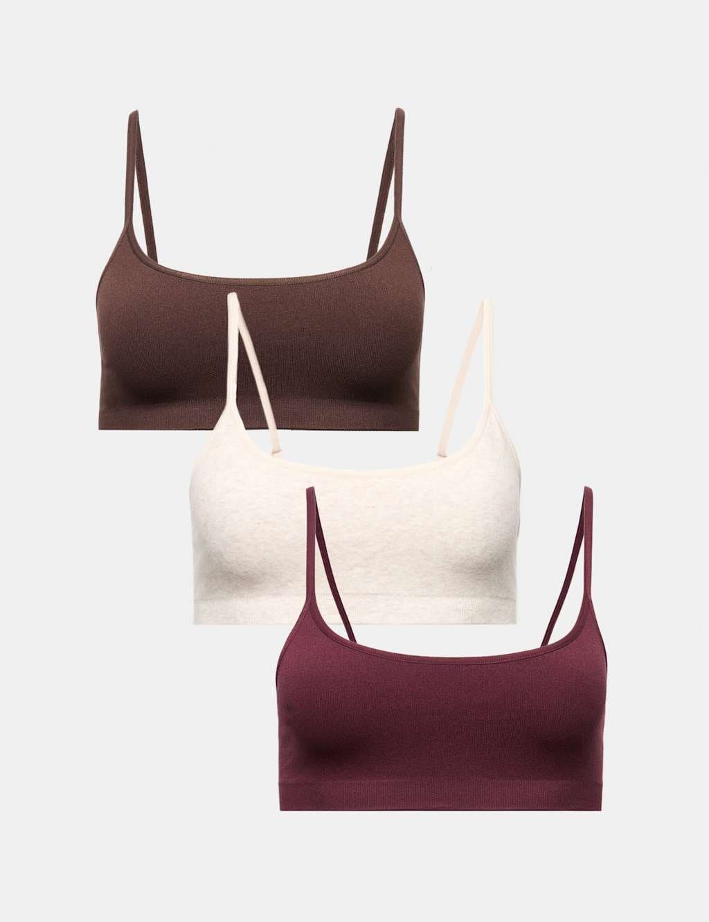 Marks & Spencer M&S 3 Pack Seamless Non Wired Micro Crop Tops Wine Mix