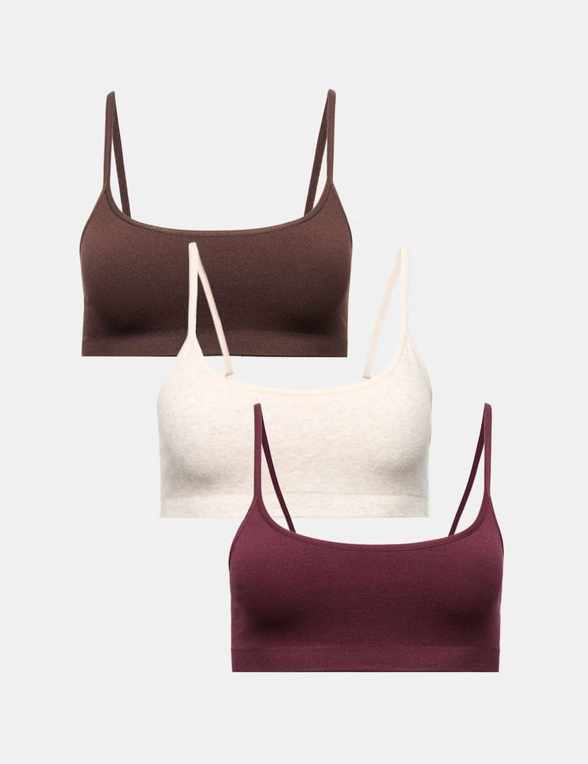 Marks & Spencer M&S 3 Pack Seamless Non Wired Micro Crop Tops Wine Mix - 1