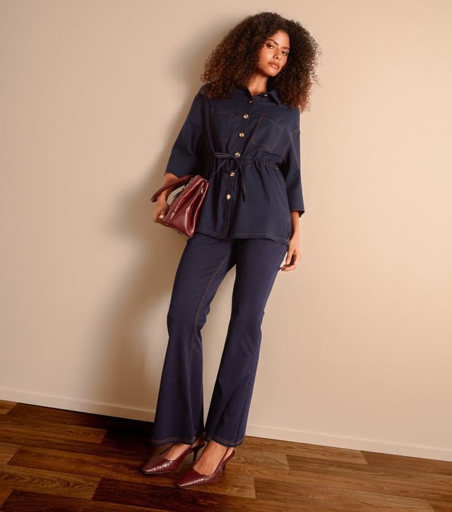 Blue Vanilla Women's Dark Blue Denim-Look Shirt Jacket Blue Vanilla New Look - 2