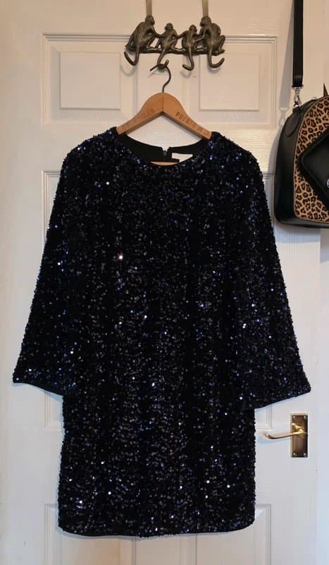 H&M H&M Deep Blue Sequin Mini Dress with Wide Sleeves