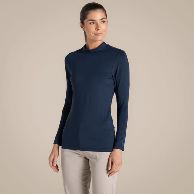 Craghoppers Craghoppers Women's NosiLife Insect-Repellent Long Sleeved Golf Mock Neck Top in Navy - 2