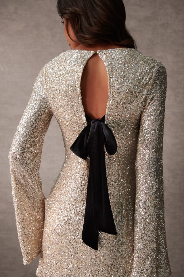 Blue Vanilla Blue Vanilla Women's Luxe Bow Back Sequin Shift Dress in Gold - 2