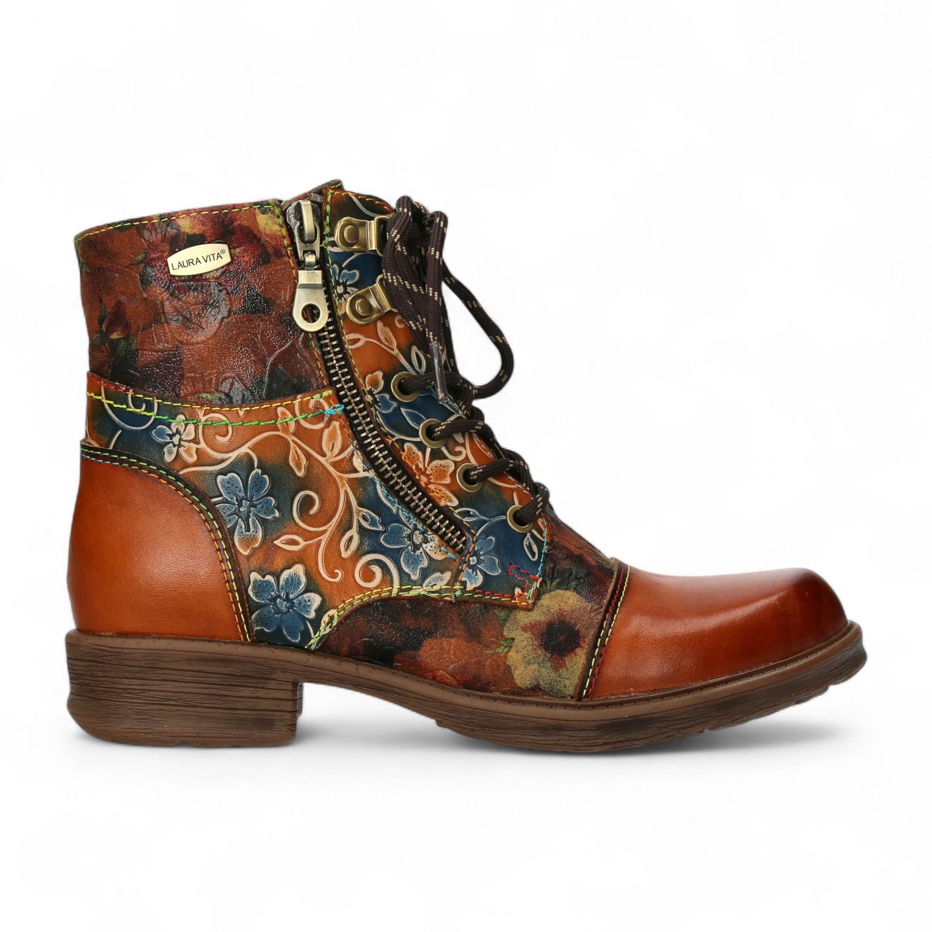 laura vita Laura Vita Women's Anita 006 Floral Gothic Victorian Leather Ankle Boots in Brown
