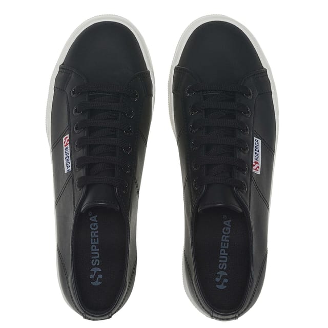 Superga Superga Women's 2740 Nappa Leather Platform Trainers in Black - 3