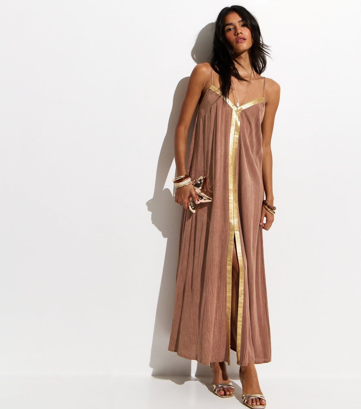 New Look Women's Light Brown Sequin Trim Beach Maxi Dress New Look