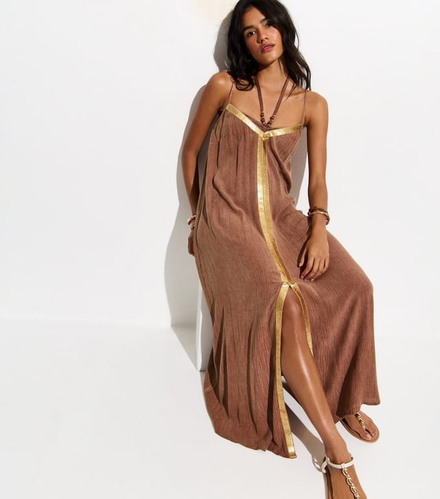 New Look Women's Light Brown Sequin Trim Beach Maxi Dress New Look - 3
