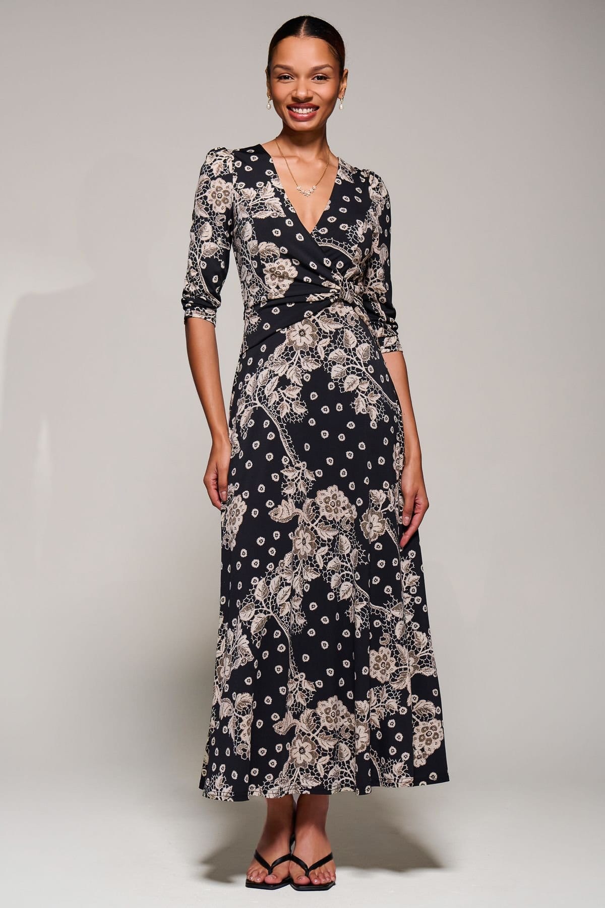 Jolie Moi Jolie Moi Women's Jersey Ruched Waist Fit & Flare Maxi Dress - 4
