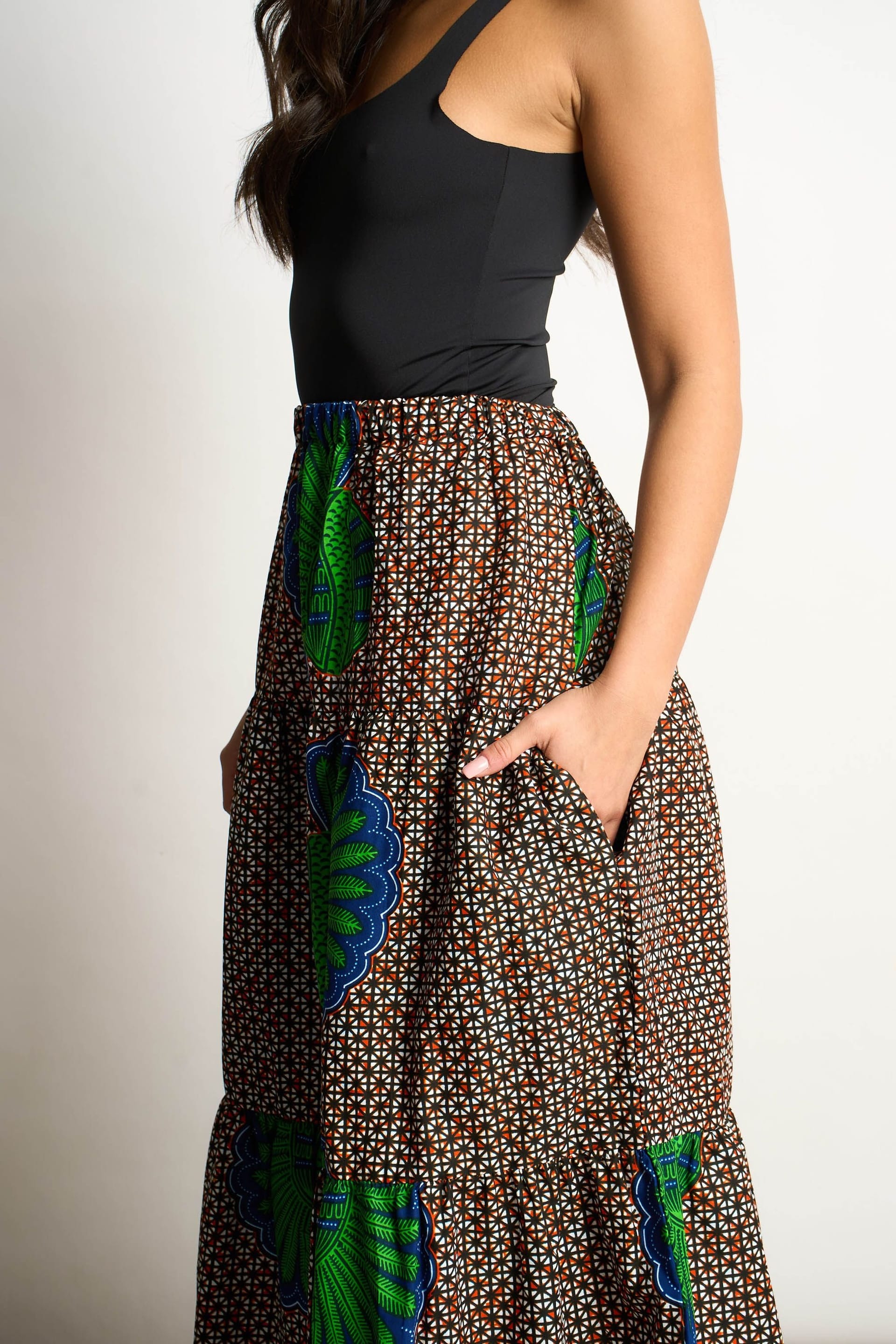 Dals Hart Dals Hart Women's Green Patterned Tiered Maxi Skirt - 4