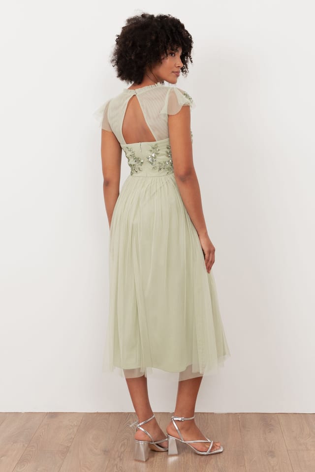 Maya Deluxe Maya Deluxe Women's Embellished Tulle Midi Dress in Light Green - 2