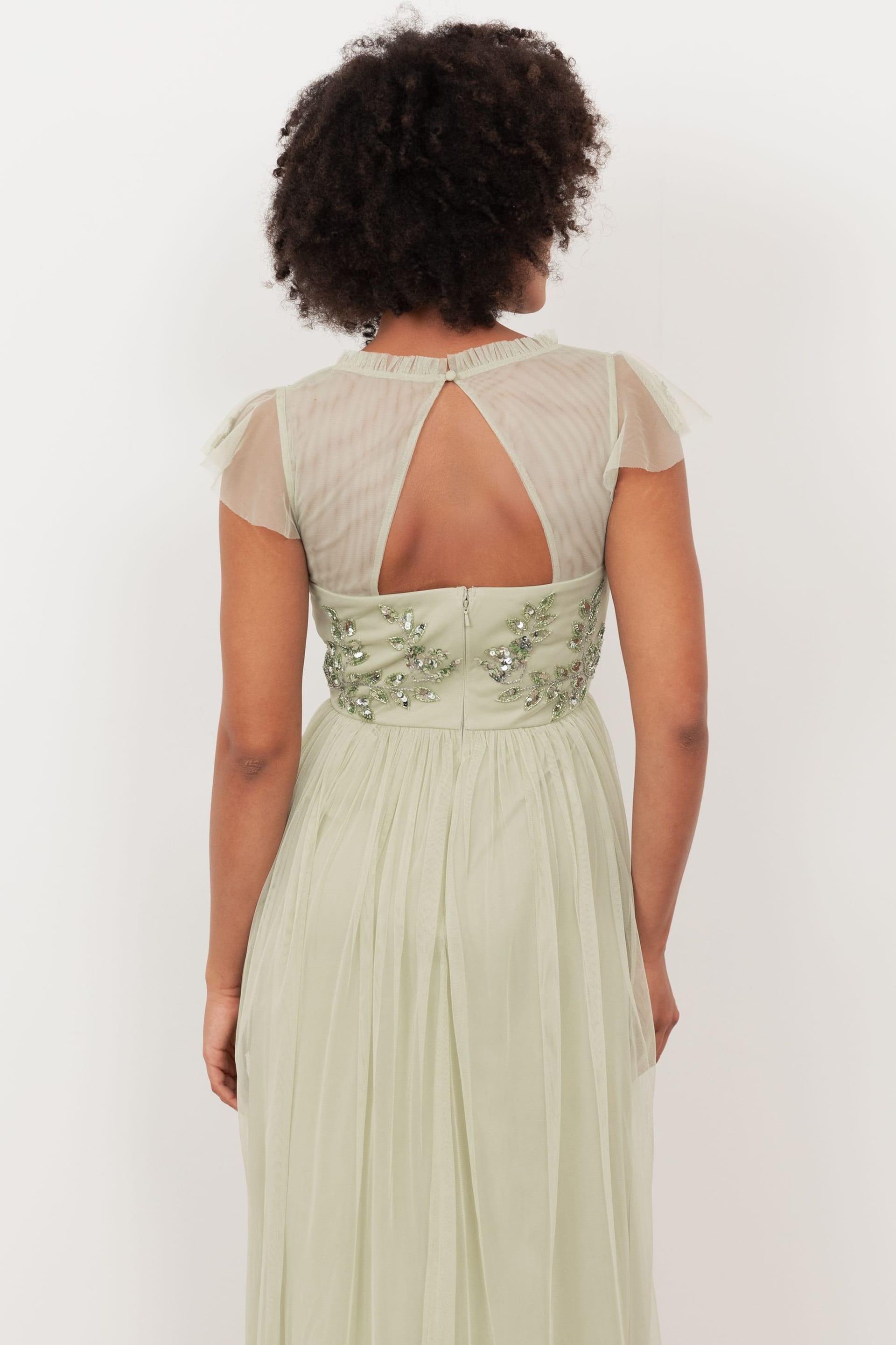 Maya Deluxe Maya Deluxe Women's Embellished Tulle Midi Dress in Light Green - 4