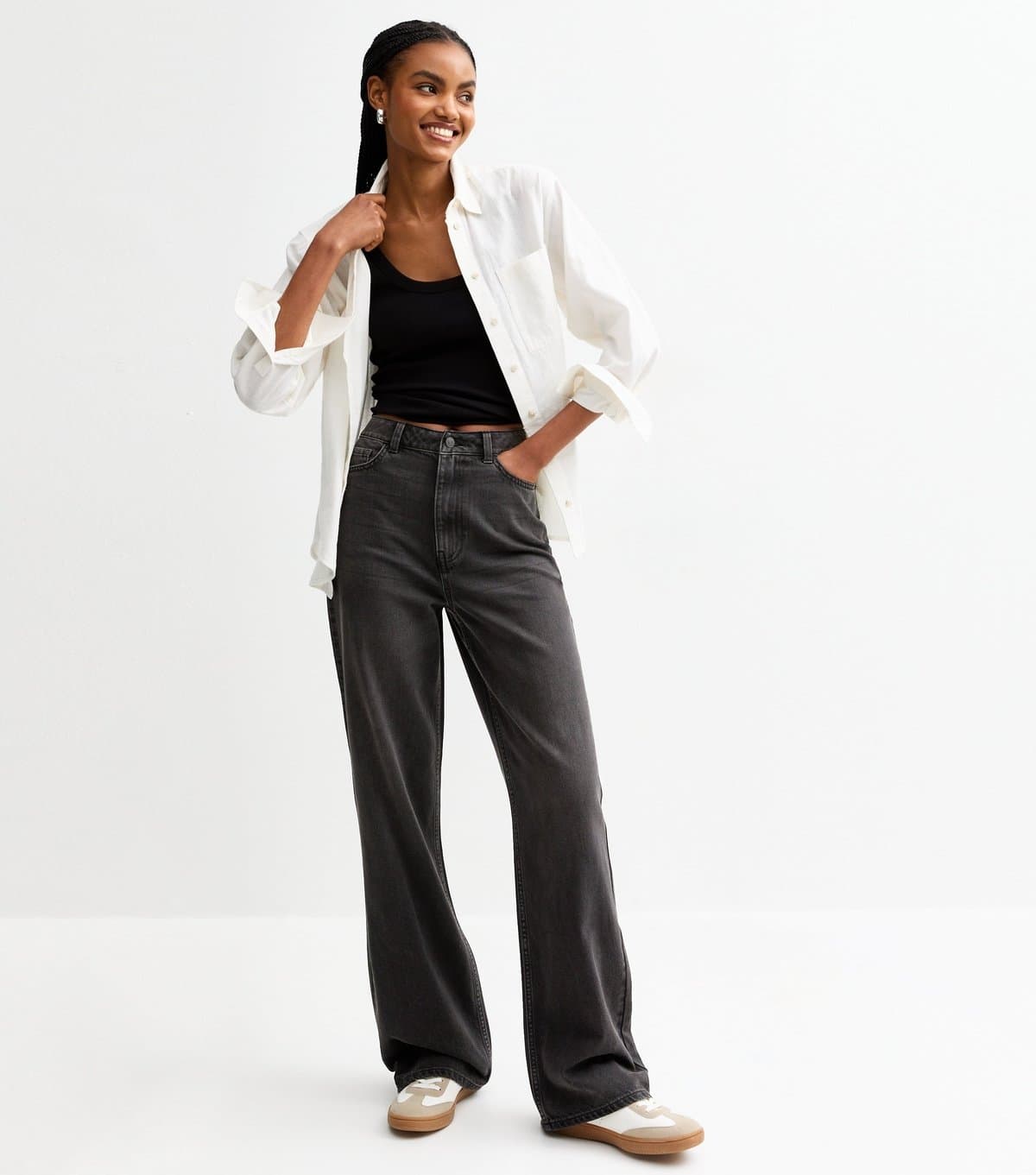 New Look Women's Tall Washed Black High Waist Adalae Wide Leg Jeans New Look