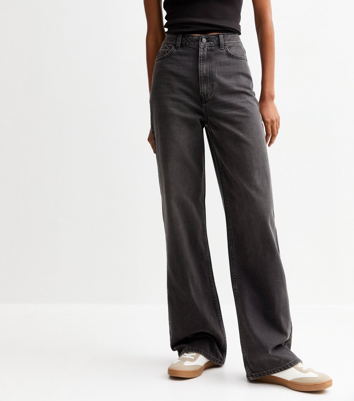 New Look Women's Tall Washed Black High Waist Adalae Wide Leg Jeans New Look - 4