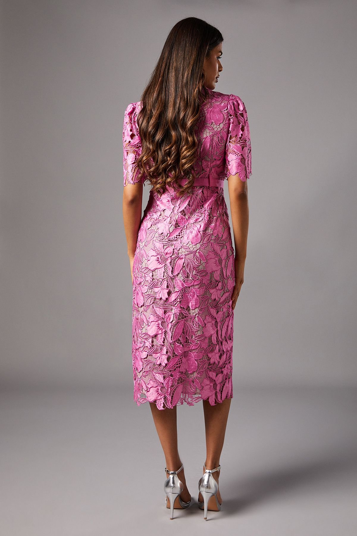 Coast Coast Women's Petite Lace Shirt Dress With Contrast Collar in Pink - 4