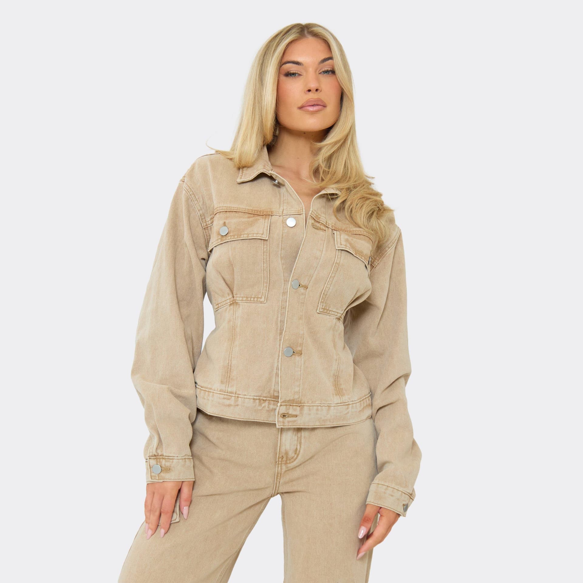 EGO EGO Utility-Chic Stone Denim Jacket with Long Sleeves