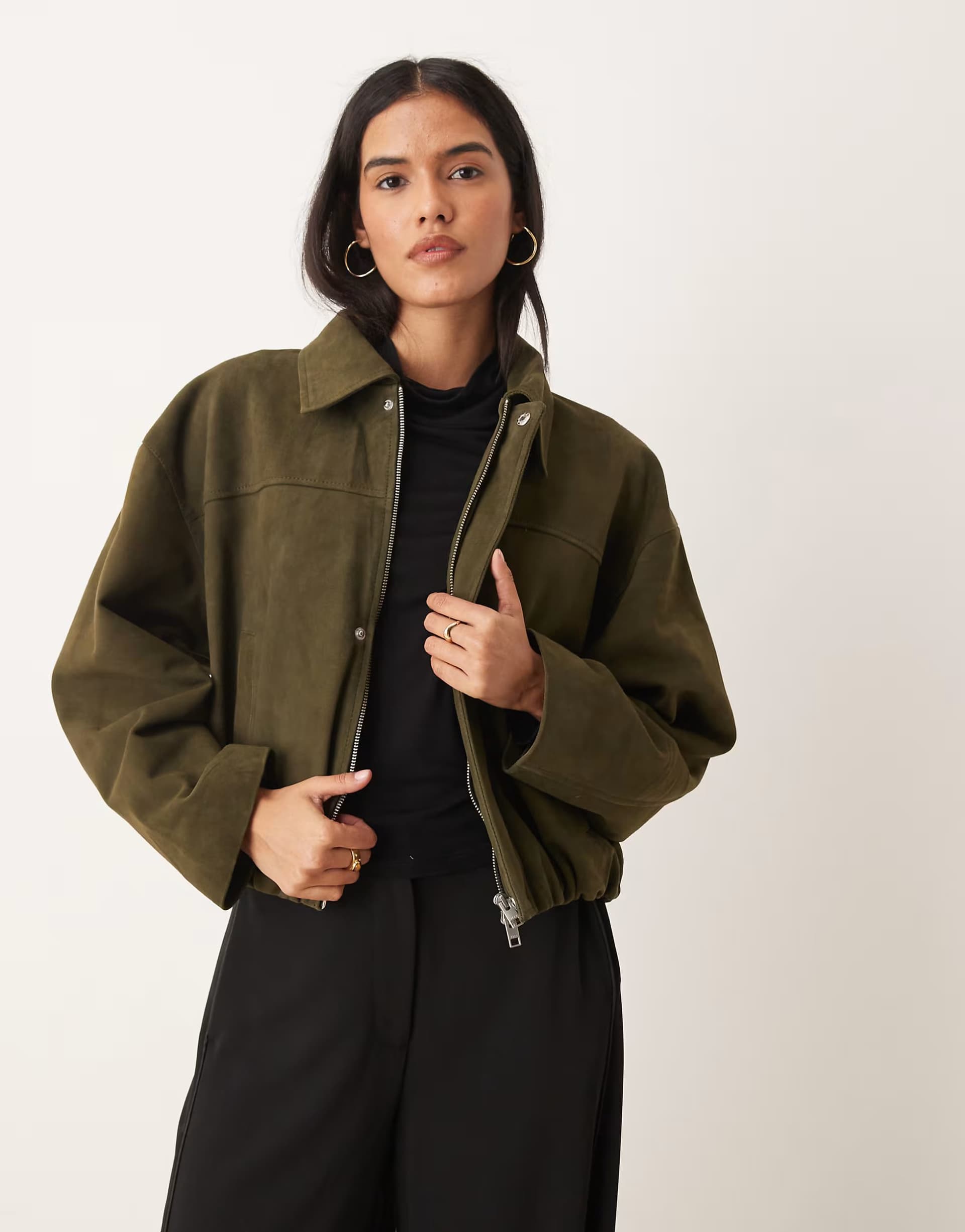 ASOS ASOS Olive Suede Leather Jacket