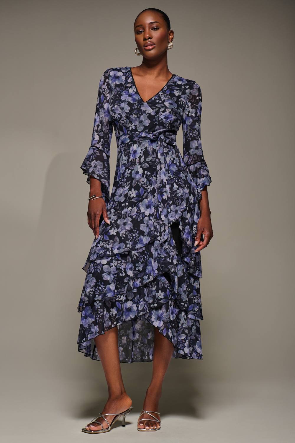 Jolie Moi Jolie Moi Women's Ruffle Sleeve Tiered Mesh Midaxi Dress in Black - 2