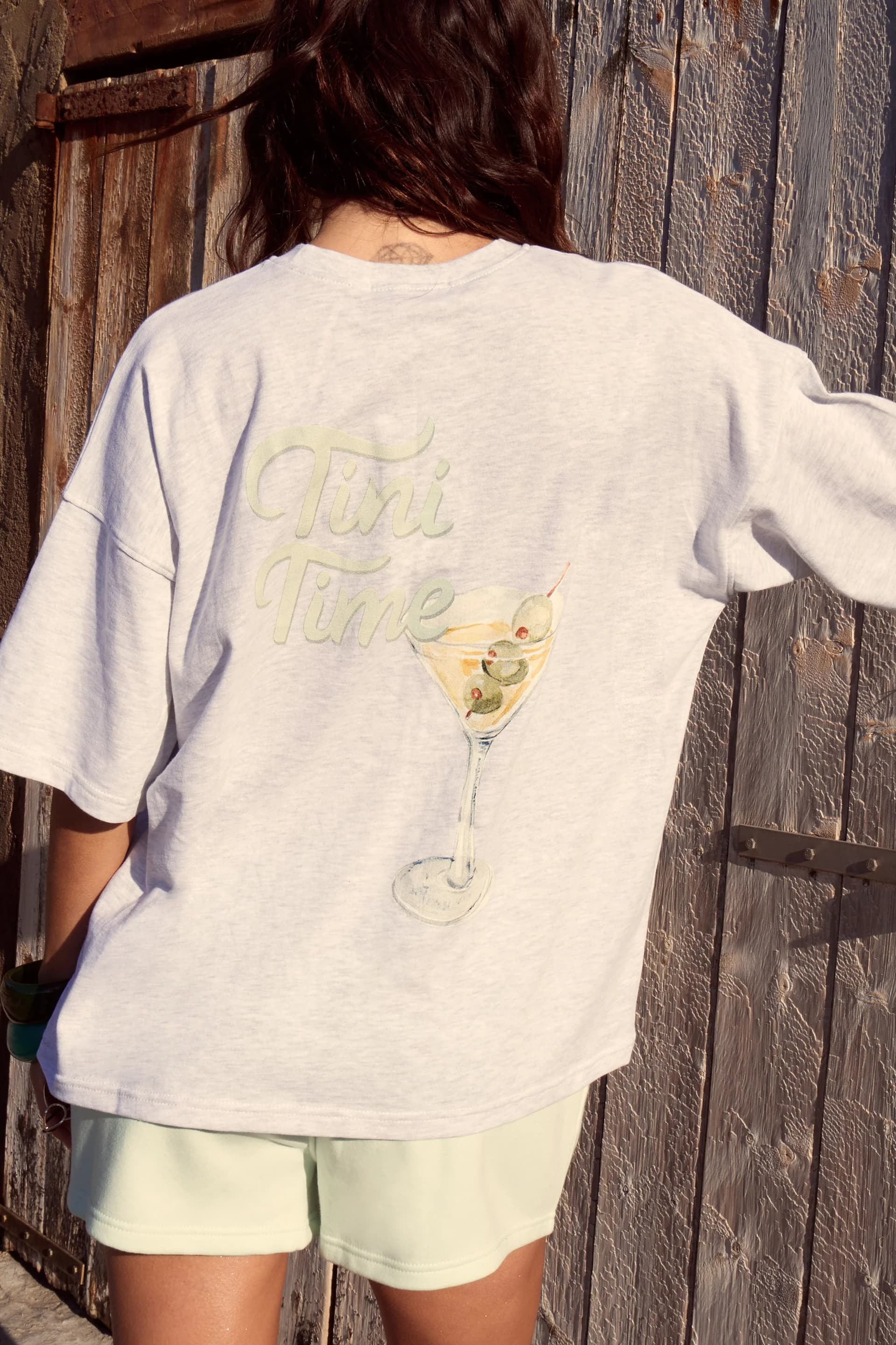 Kaiia Kaiia Light Grey Marl & Lime Sorbet Tini Time T-shirt