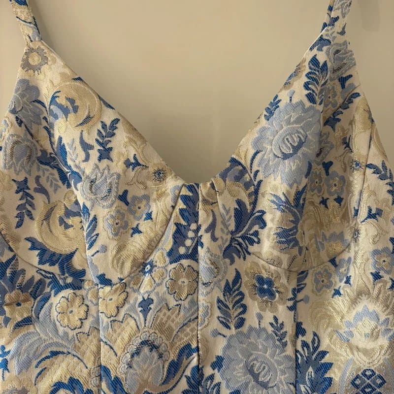 ASOS Blue & Gold Corset Brocade Mini Dress | ASOS Design | Jacquard Party Dress | Princesscore