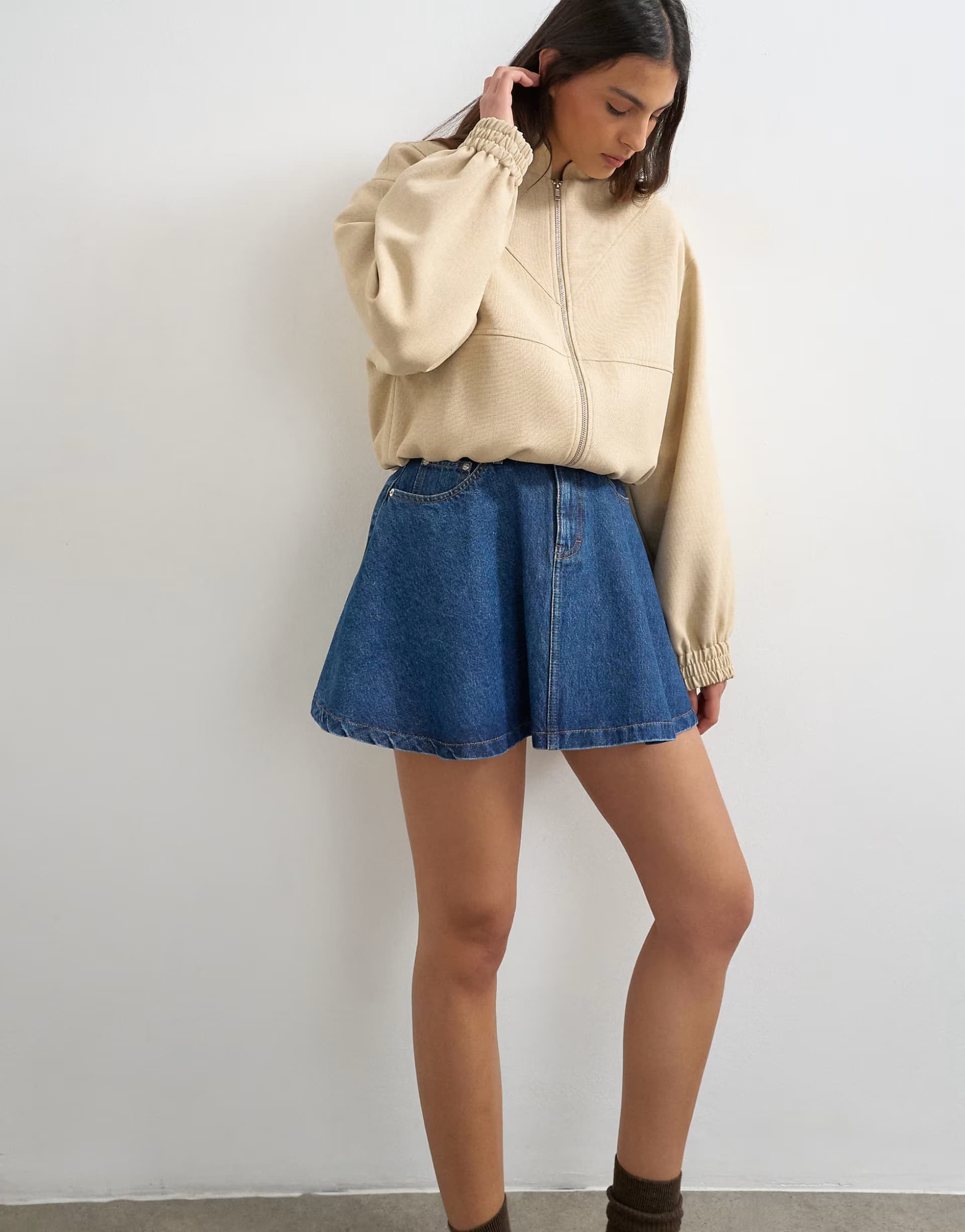 ASOS Topshop denim pleated full mini skirt in rich blue