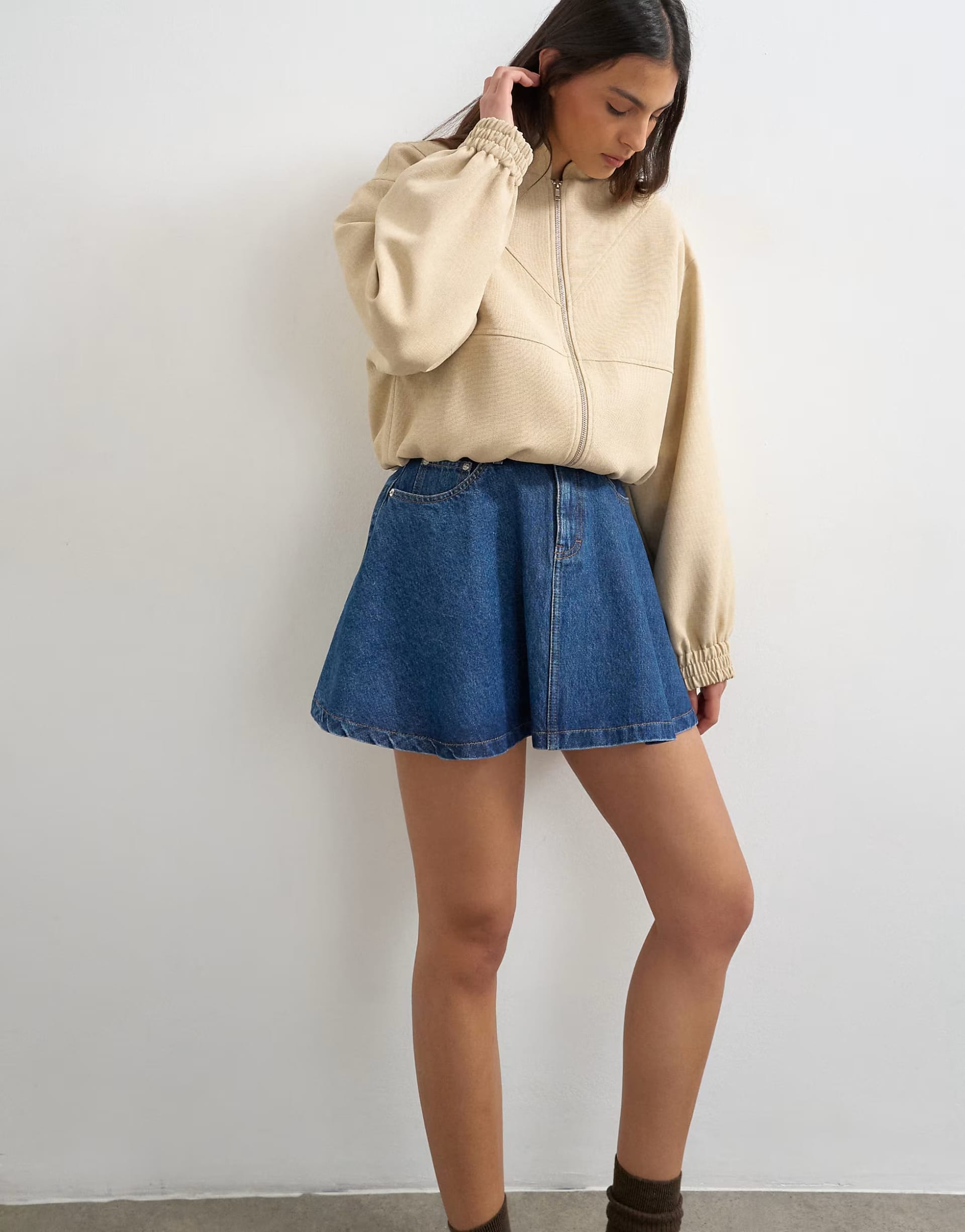 ASOS Rich Blue Denim Pleated Mini Skirt