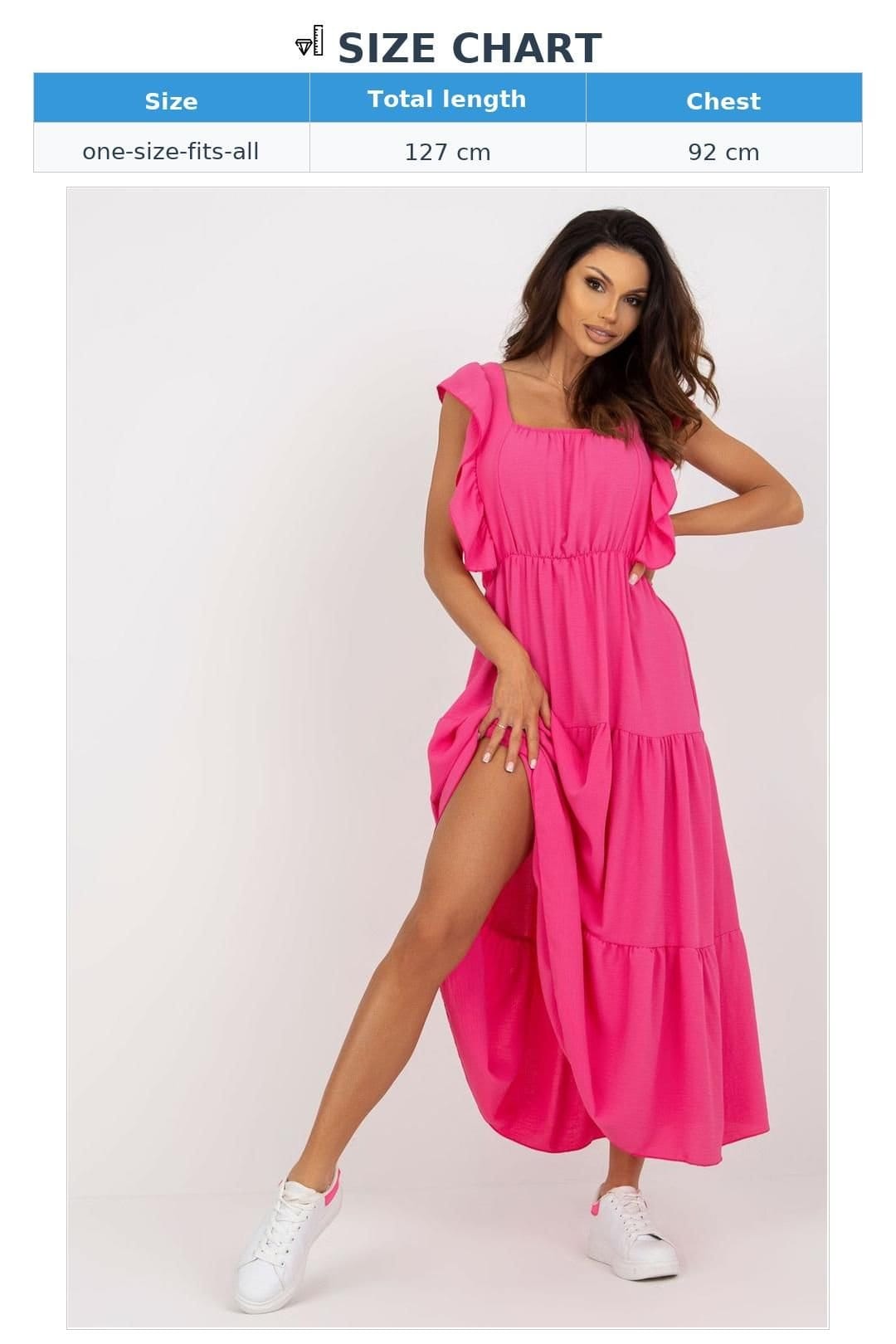 Love Lace Love Lace Women's Italian Loose Fit Square Neck Long Summer Dress in Bright Pink - 4