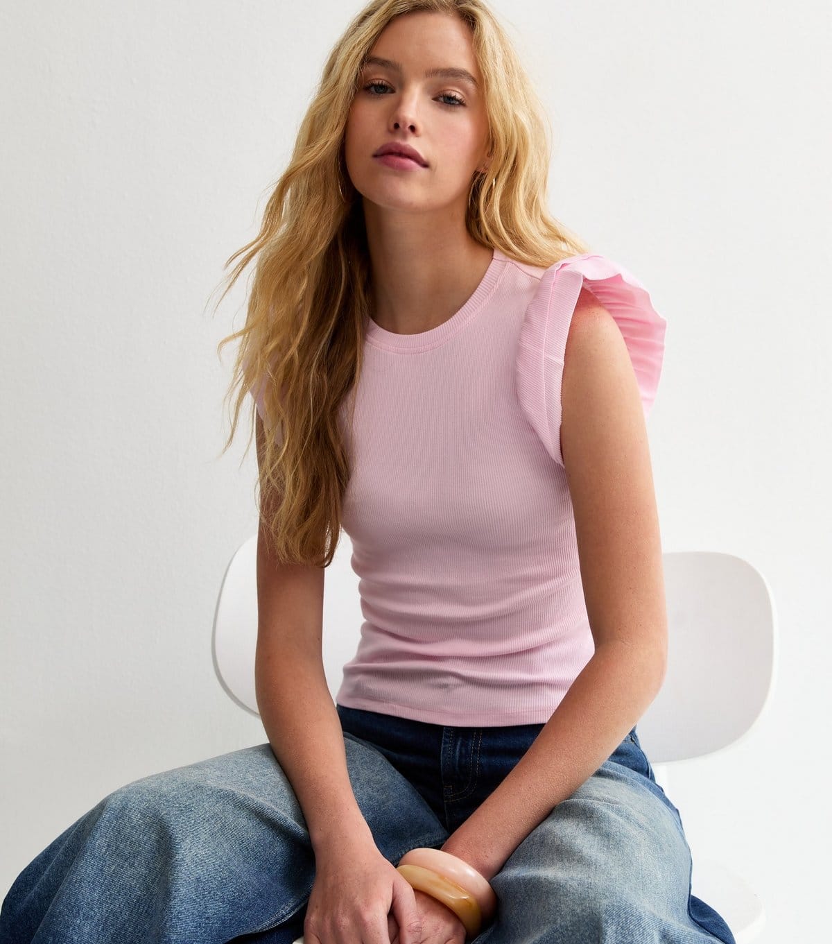 Women's Pale Pink Frill Sleeve Top New Look
