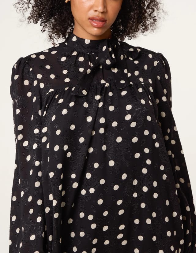 Blue Vanilla Polka Dot Tie Neck Smock Dress - 3