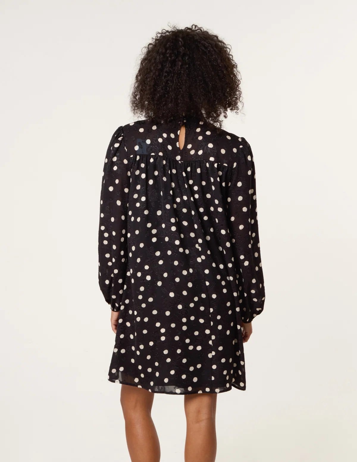 Blue Vanilla Polka Dot Tie Neck Smock Dress - 4