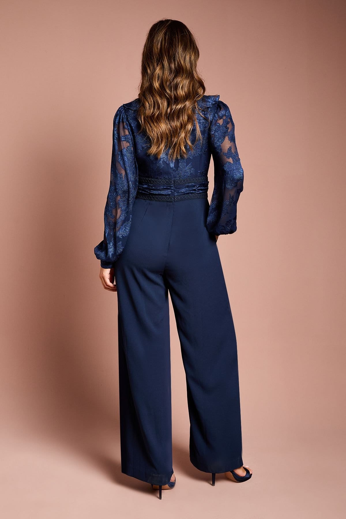 Coast Coast Women's Long Sleeve V Neck 2 in 1 Jumpsuit in Navy - 4