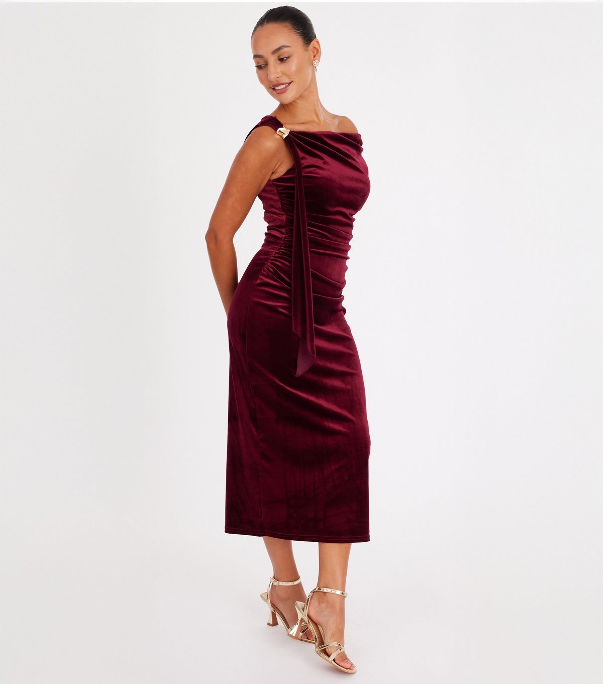 Quiz Women's Petite Dark Red Velvet Midaxi Dress Quiz New Look - 2