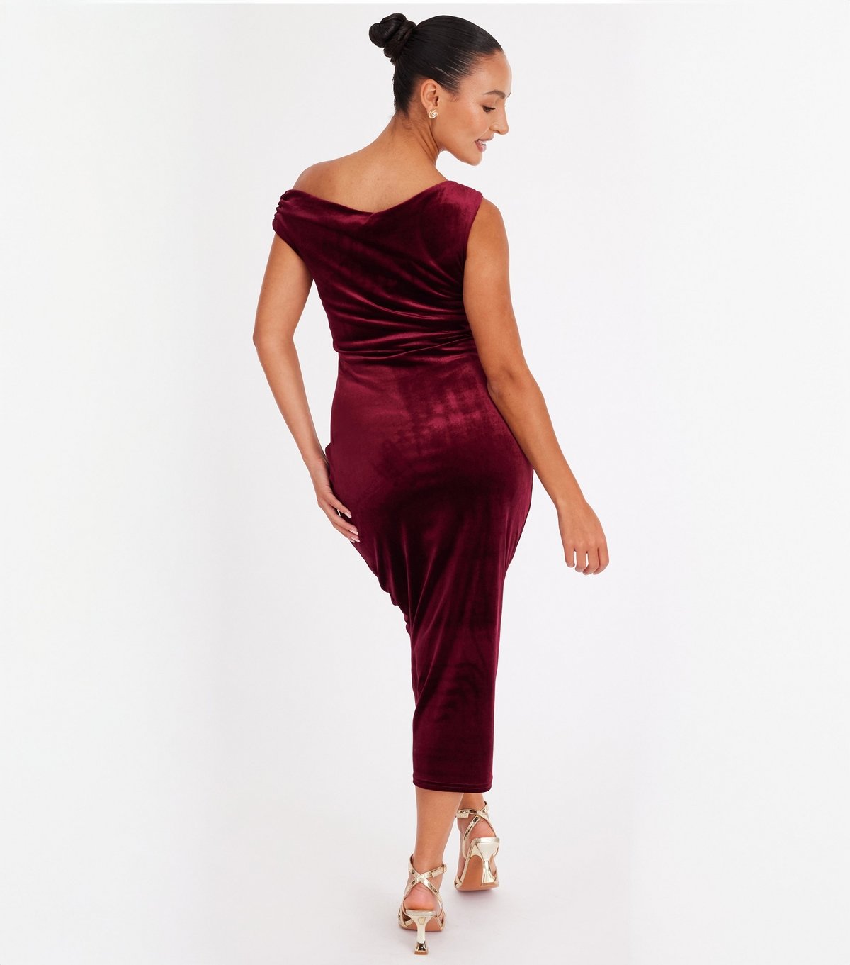 Quiz Women's Petite Dark Red Velvet Midaxi Dress Quiz New Look - 3