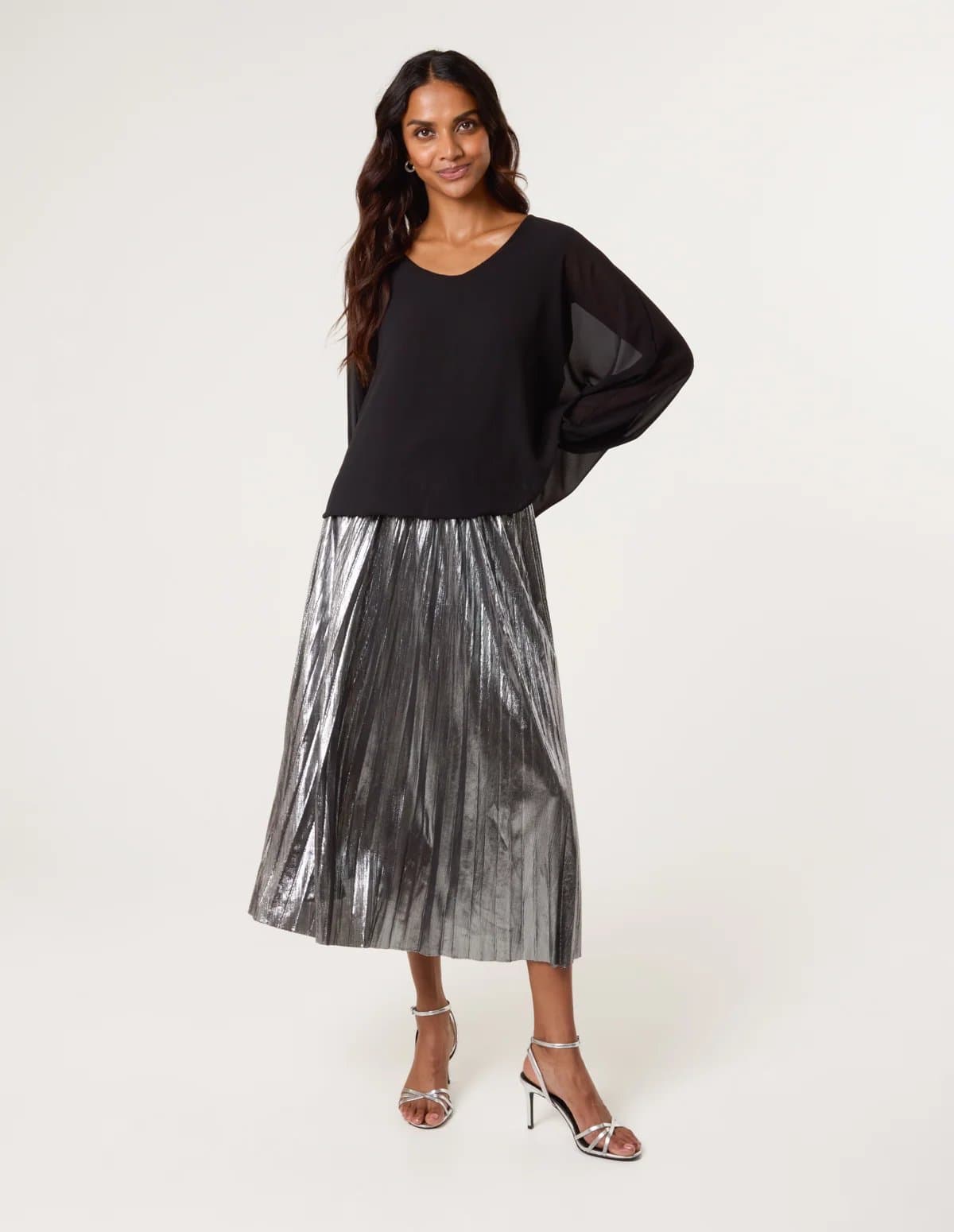Blue Vanilla Metallic Pleated Tulle Skirt
