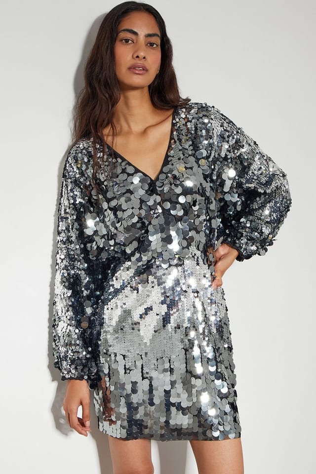 Monsoon Monsoon Women's Dina Dolman Sequin Mini Dress Silver - 3
