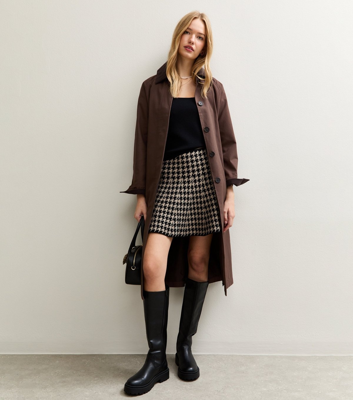 New Look Women's Brown Dogtooth Check A-Line Mini Skirt New Look - 3