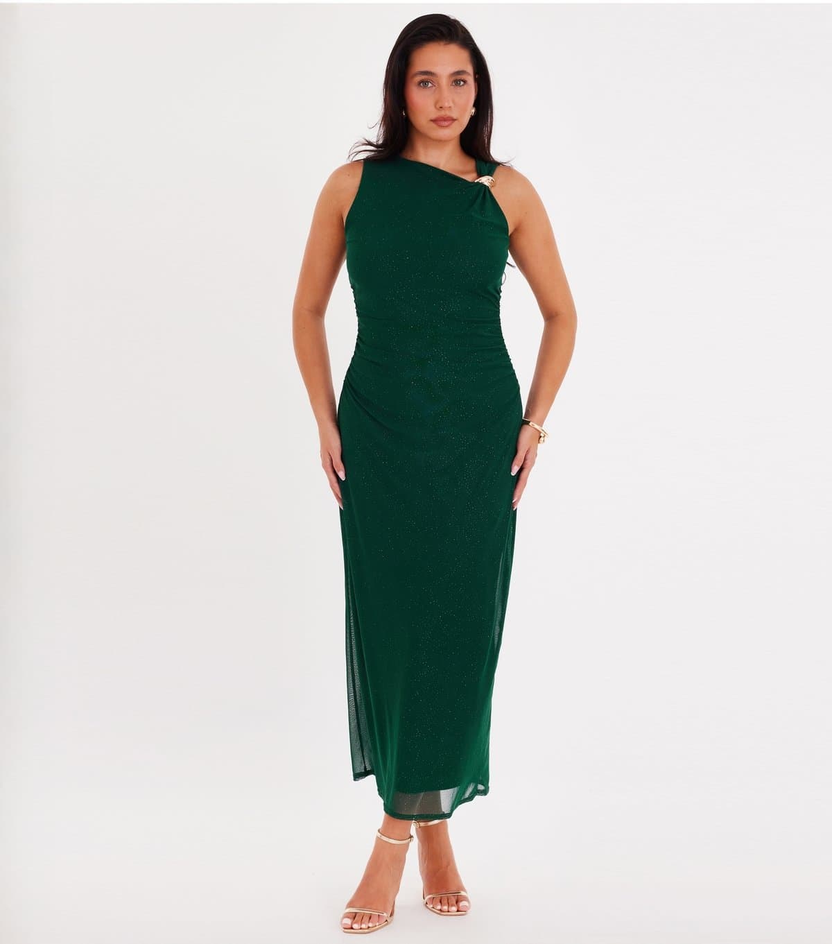 Quiz Women's Dark Green Sparkly Mesh Midaxi Dress Quiz New Look