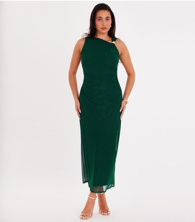 Quiz Women's Dark Green Sparkly Mesh Midaxi Dress Quiz New Look - 2